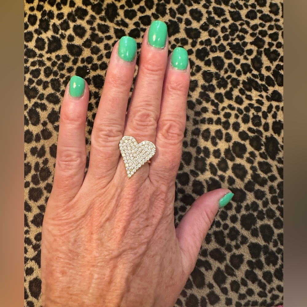 Adjustable Gold Heart Ring with Crystals